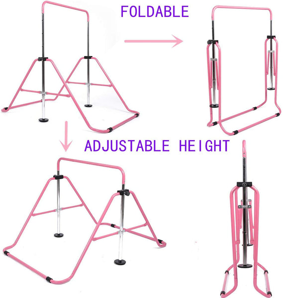 Horizontal Bar Gymnastics Kids Garden Home Reck Stretching Folding Value Gift Set, Fitness Expandable Gym Training Bar Equipment Adjustable Height for
