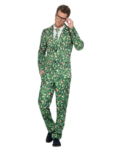 Smiffys Brussel Sprout Suit, Green with Jacket, Trousers & Tie, Stand Out Suits Fancy Dress, Xmas Dress Up Costumes