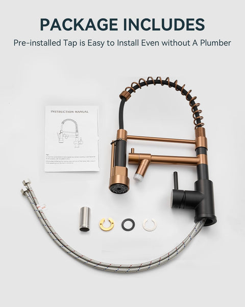 Warmiehomy 5 Modes Kitchen Taps Mixer with Pull Out Spray,High Arc 360° Swivel Dual Spout Pull Down Stainless Steel Kitchen Sink Taps,Brushed Nickel