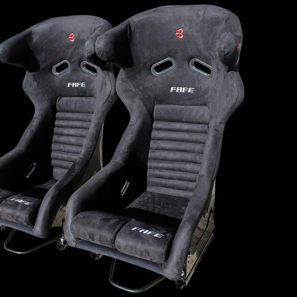 Set of Barbarian Fixed Bucket FAFE Racing Seats for Focus Mk2 (All Models) Ford, Black Suede, Track, Race, Drift