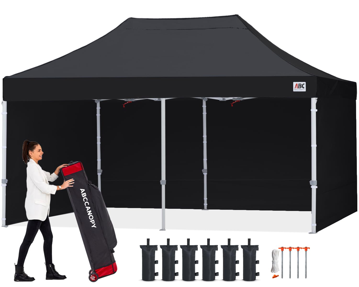 ABCCANOPY 3x6M Pop Up Gazebo Canopy Commercial Tents Market stall with 4 Removable Sidewalls and Roller Bag Bonus 4 Weight Bags (Grey)