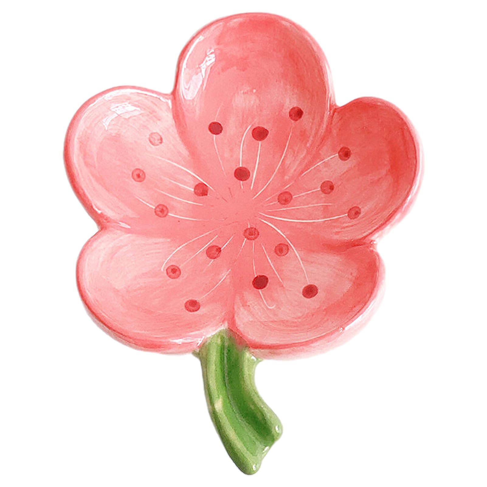 Ceramic Soap Dish for Bathroom, Bar Soap Holder with Drainage, Self-Draining Soap Tray for Countertop, Flower Shaped Soap Container, Cute Soap Saver,