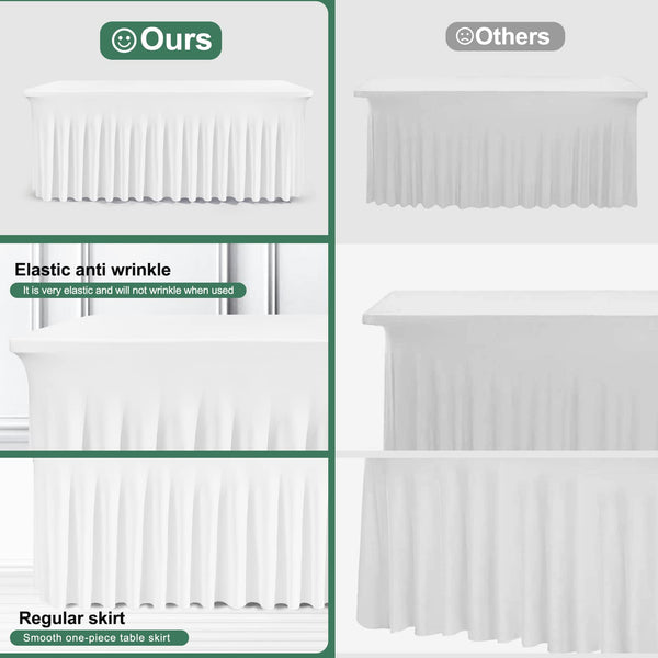 BDDC Rectangle Table Skirts - 8ft One Piece White Table Cover with Wrinkle Resistant Ruffles for Banquets, Weddings & Parties