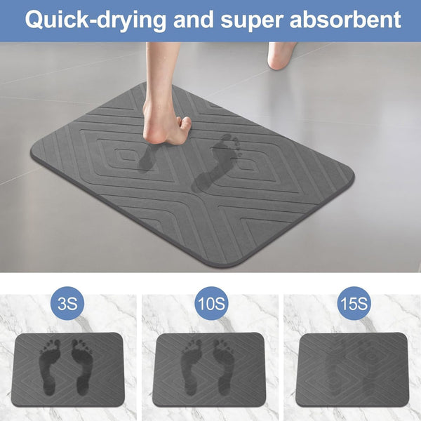 HUMIGA 2 Pack Stone Bath Mat, Diatomaceous Earth Shower Mat, Non-Slip Super Absorbent Quick Drying Bathroom Kitchen Floor Mat, 24x15, Grey