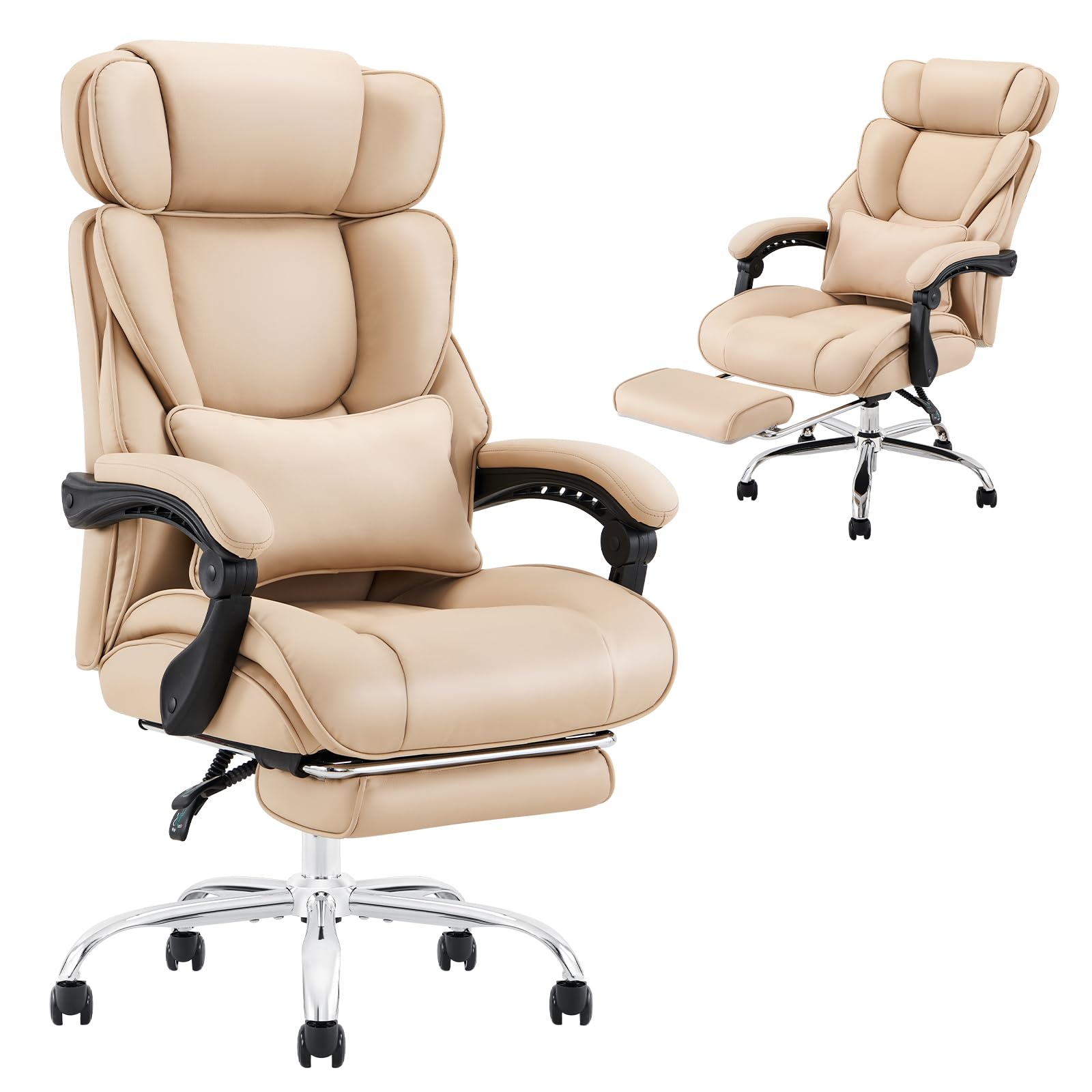 COLAMY Executive Office Chair with Footrest - Ergonomic High Back Design, Thick Bonded Leather Computer Chair with Removable Lumbar Pillow, Recliner Desk chair for Home Office Work Comfort (Black)