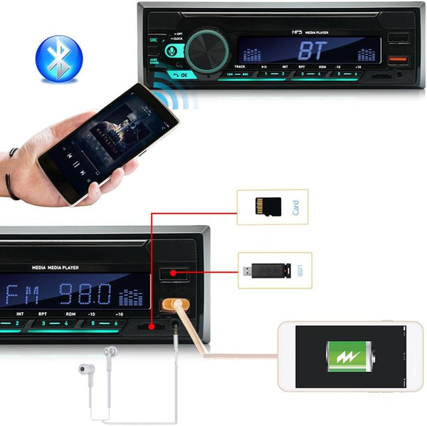 Haptufer 1Set Car Bluetooth MP3 Player Multifunction Plug-in U Disk Car Radio with Multi-Color Function for Car