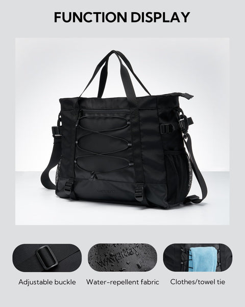 Waterfly Sports Gym Bag Small Duffle Bag for Women Men Water Resistant Weekend Travel Overnight Holdall Bag for Swimming Fitness Black