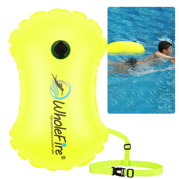 WholeFire 20L Swim Buoy Waterproof Inflatable Dry Bag Swim Safety Float for Water Sports, Open Water Swimmers, Triathletes, Kayakers and Snorkelers