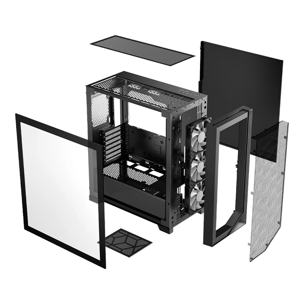 PCCOOLER CPS C3T500 AIRFLOW Mid-Tower ATX/M-ATX/ITX Case, Pre-installed 6 120mm PWM ARGB Fans,Column-Free Design,270° Full View Tempered Glass,360MM Radiator&400MM GPU Support,Easy Installation,WH