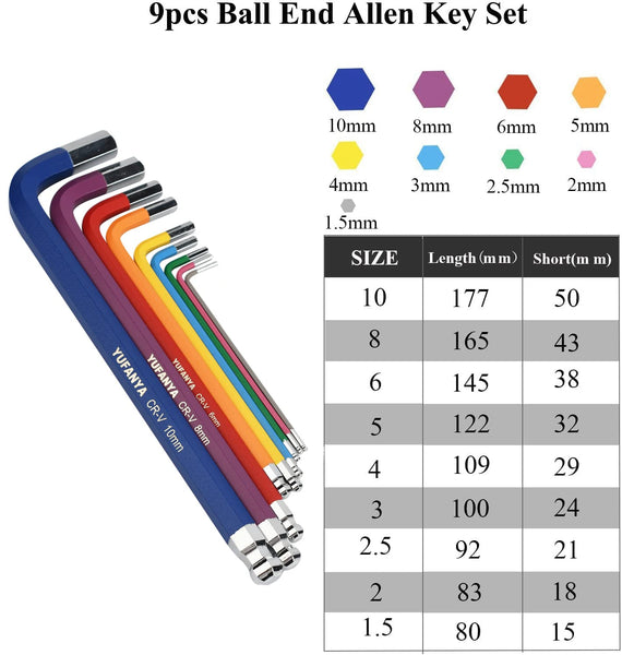 18PCS Allen Key Set,Metric Ball End Allen Hex Key Set and Torx/Star Key Set with Colour Coding,Sizes T10-T50,1.5mm-10mm for Furniture Assembly,Bike,Motorcycle Maintenance,Household DIY,Case Package