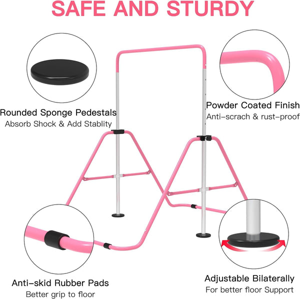 EVERYMILE Gymnastics Bars, Junior Training Kip Bar Gymnastics Equipment for Home,Adjustable Height Folding Horizontal Bar with Gymnastic Rings for Kid