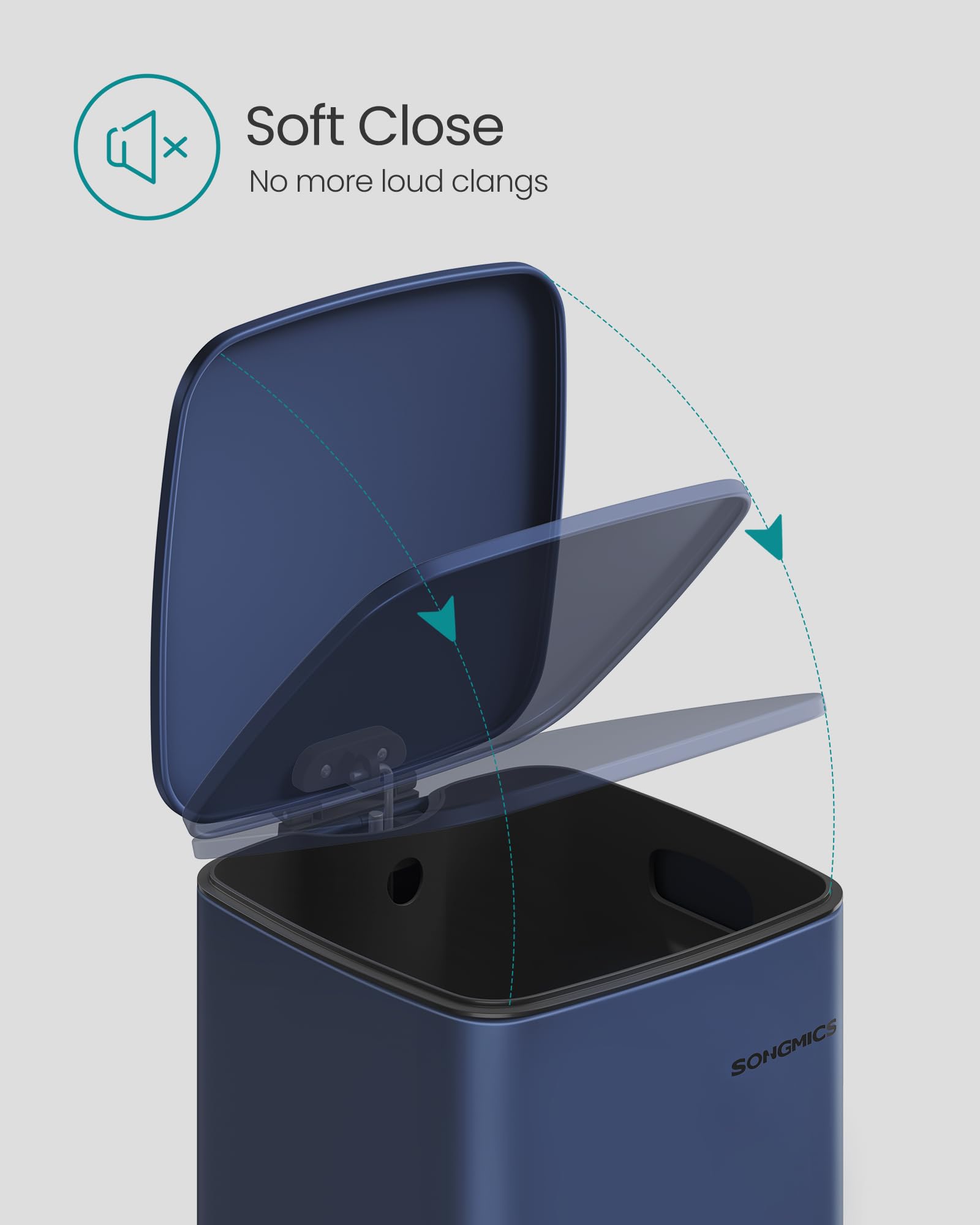 SONGMICS Kitchen Bin, 8-Gallon (30 L) Trash Bin, Steel Pedal Bin, with Inner Bucket, Soft Close and Stays Open, Metallic Silver LTB593E01