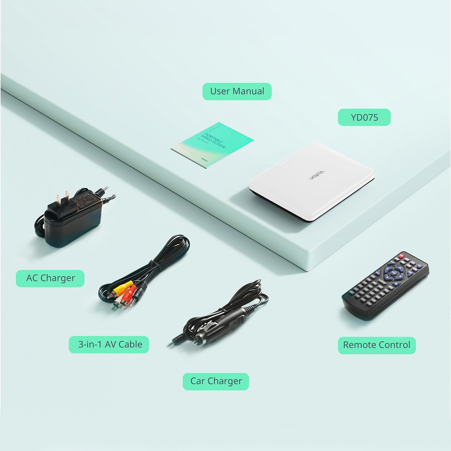 9.5" Portable DVD Player with 7.5" HD Swivel Screen for Car and Kids, 4-6 Hours Working time with Built-in Battery, Headphone/AV-IN/AV-OUT/USB/SD Card [Not Support Blu-ray]