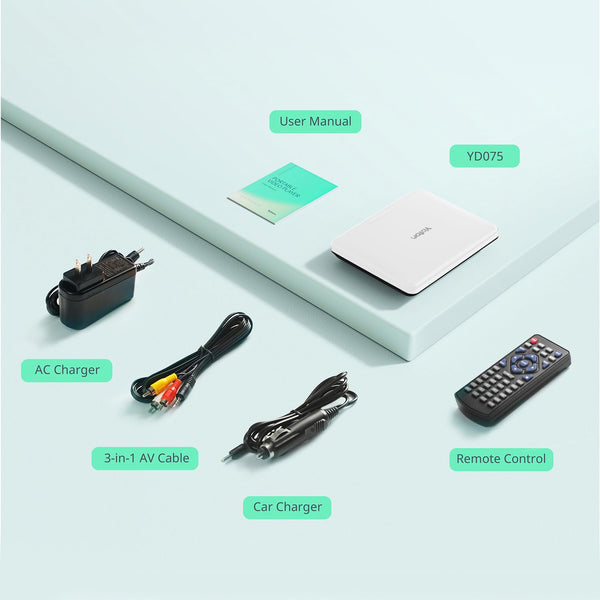 9.5" Portable DVD Player with 7.5" HD Swivel Screen for Car and Kids, 4-6 Hours Working time with Built-in Battery, Headphone/AV-IN/AV-OUT/USB/SD Card [Not Support Blu-ray]