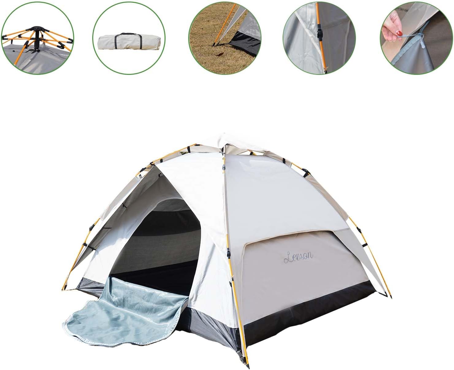 LEVSON Pop Up Tent 3 Man Waterproof Camping Tent with Screened Porch, 3 Person Dome Tent, 4 Season Outdoor Camping Tents Easy Setup for Backpacking & Hiking