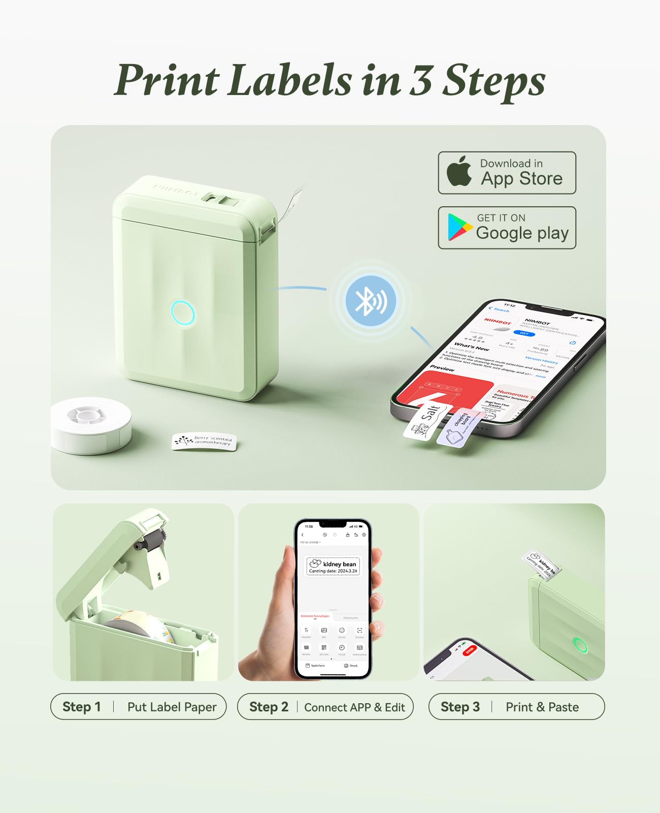 NIIMBOT Label Maker Machine, D110 Upgraded Version Sticker Printer Maker with 1 Roll White Starter Label Paper, Thermal Label Printer for School Office Home Organization