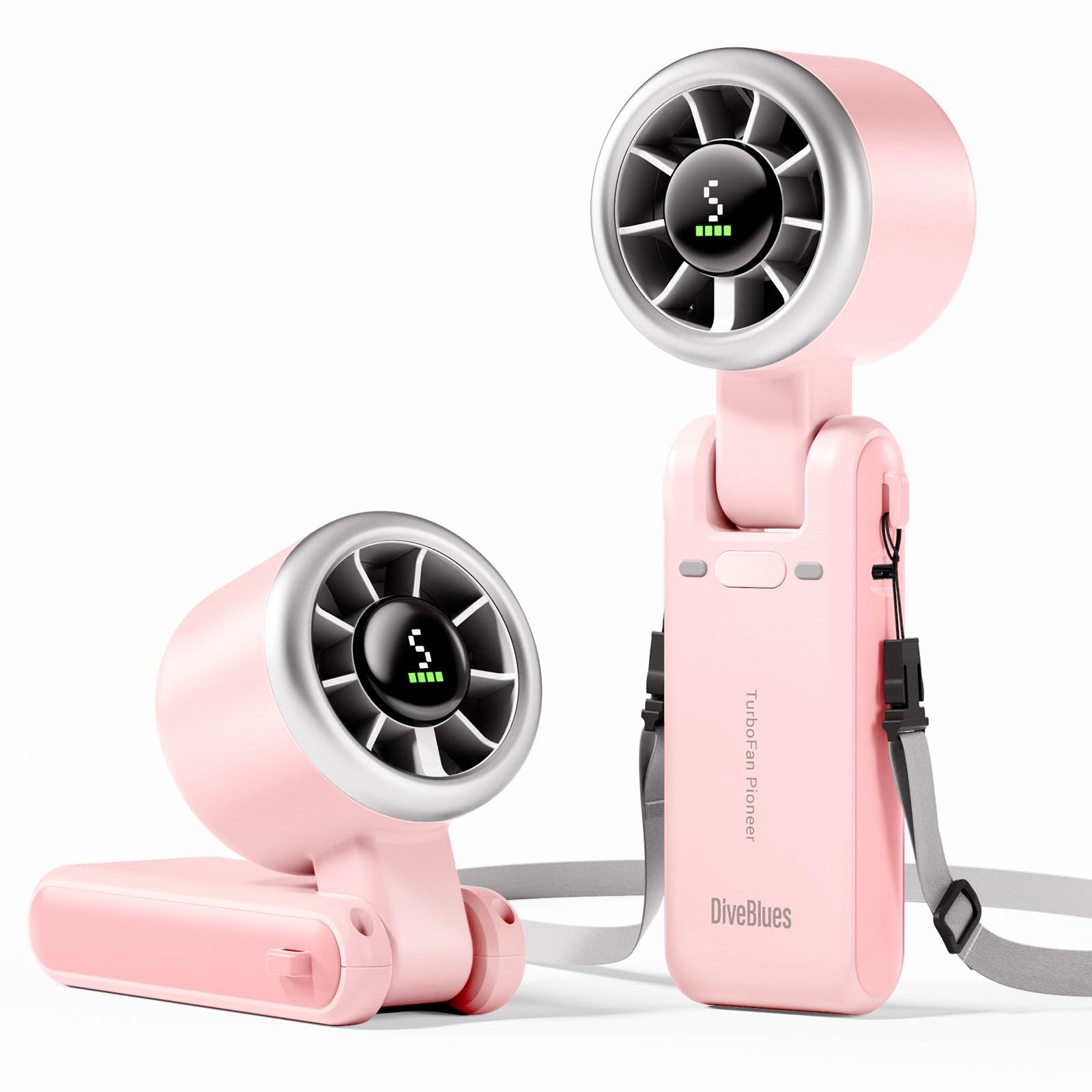 Diveblues Portable Handheld Fan, High-Speed Turbo Portable Fan, LED Display, Up to 12 Hours, 4000mAh Battery, 5 Wind Gear, Rechargeable small Hand Fan for Travel/Commute/Outdoor, Gifts for Women