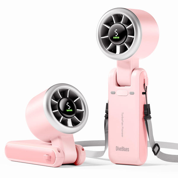 Diveblues Portable Handheld Fan, High-Speed Turbo Portable Fan, LED Display, Up to 12 Hours, 4000mAh Battery, 5 Wind Gear, Rechargeable small Hand Fan for Travel/Commute/Outdoor, Gifts for Women