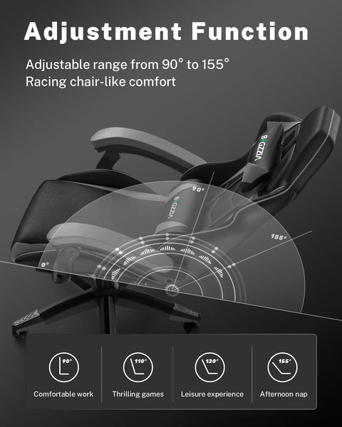 bigzzia RGB Gaming Chair with LED Lights and Ergonomic Computer Chair Reclining PU Leather High Back Video Game Chair with Headrest Adjustable Lumbar Support Linkage Armrest for Adults (Black/Grey)