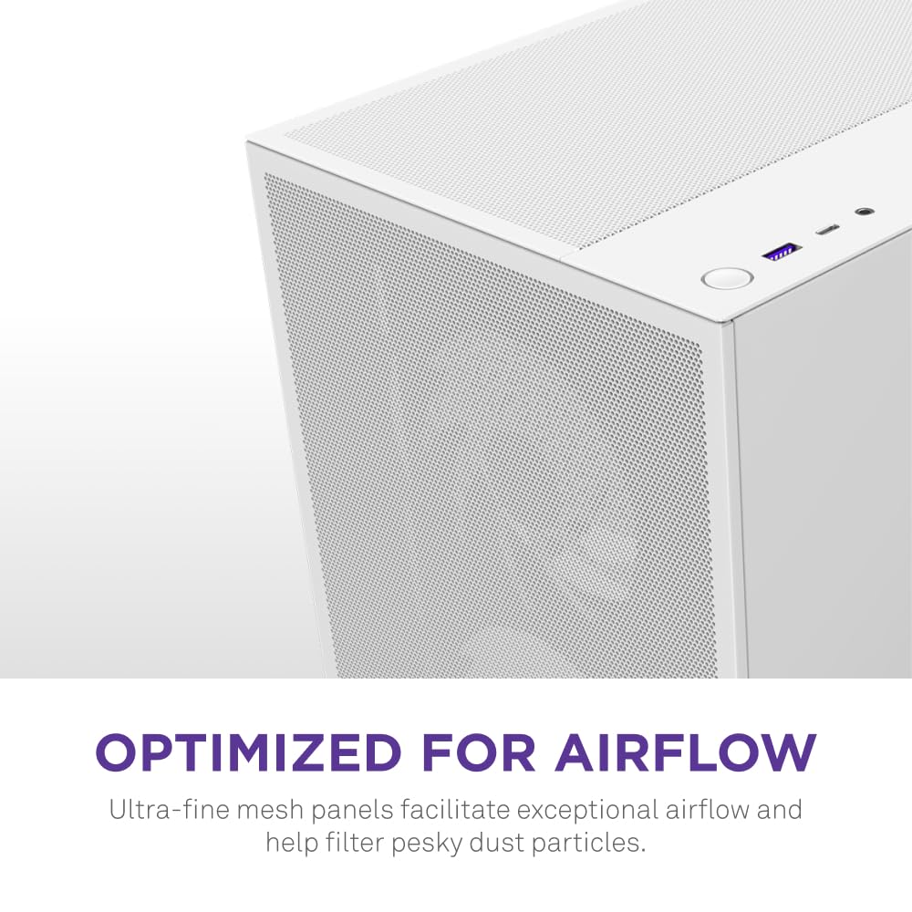 NZXT H5 Flow RGB - Compact ATX Mid-Tower PC Gaming Case - High Airflow - F360 RGB Core (CV) Included - 360mm Front & 240mm Top Radiator Support - Cable Management - Tempered Glass - White