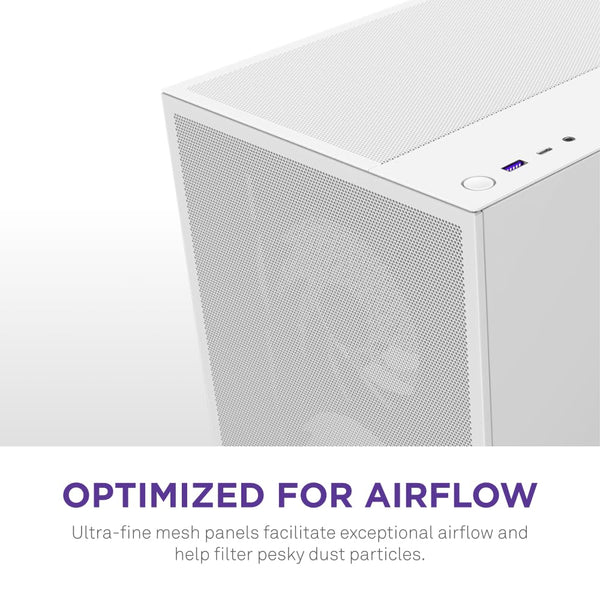 NZXT H5 Flow RGB - Compact ATX Mid-Tower PC Gaming Case - High Airflow - F360 RGB Core (CV) Included - 360mm Front & 240mm Top Radiator Support - Cable Management - Tempered Glass - White