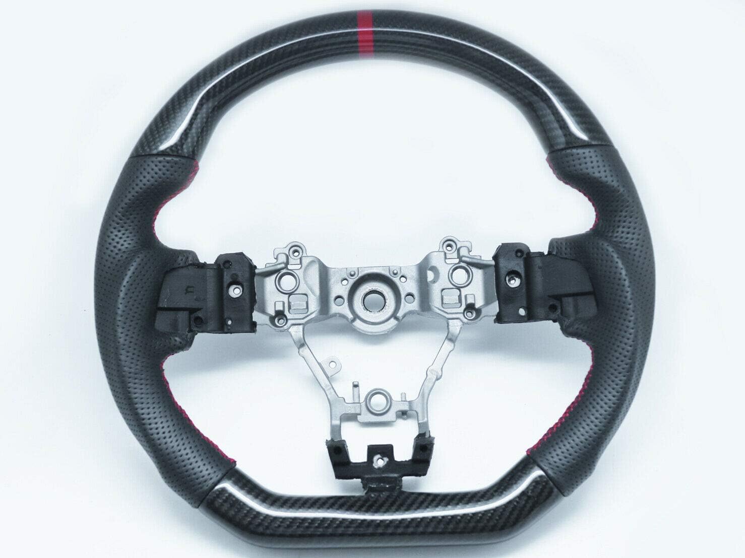 GAZOZ PERFORMANCE Carbon Fiber D-Shape Leather Steering Wheel Red Stripe for 15-20 Subaru WRX STI