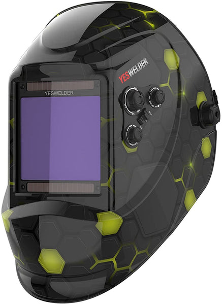 YESWELDER Welding Mask True Colour Large View 10X9cm Auto Darkening Welding Helmet Solar Powered Replaceable Battery, 4 Premium Sensors Wide Shade 4/5-9/9-13 for TIG MIG ARC CUT GRIND Welder Mask