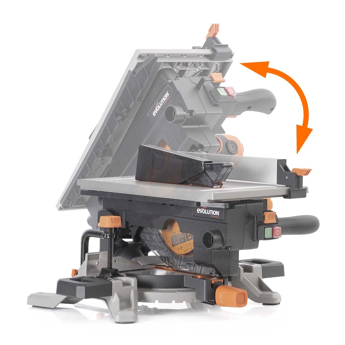 Evolution Power Tools R210CMS Compound Miter Saw Multi-Material Cutting TCT Blade Included Cuts Wood Metal Plastic & More, 45° - 45° Degree Miter & 45˚ Degree Bevel Angles, 1200W, 210mm