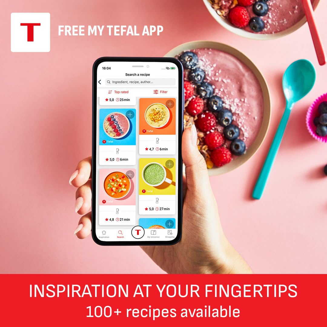 Tefal Blend Up Powerful Mini Blender, Quiet Mode, 8 Auto Programmes, Auto Cleaning Programme, 2 Durable Bottles 0.7L & 0.4L, Smoothies, Protein Shakes, Cocktails, Ice Crush, Hummus, 6 Blades BL19H4G0