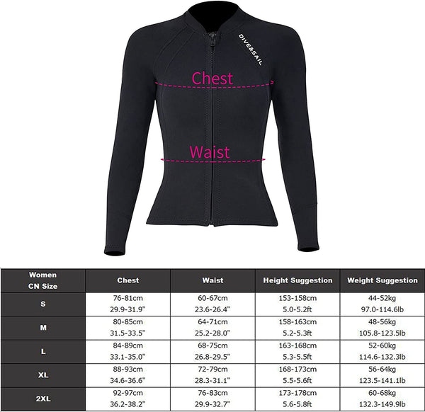 EUPTE 2mm Wetsuits Women/Men Long Sleeve Jacket UPF50+ UV Protection Diving Skin Suit Top for Scuba Diving Snorkeling Surfing Swimming (women, 2XL)