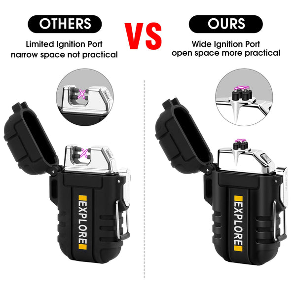 Electric Lighter Rechargeable USB, Electronic Plasma Arc Lighter Windproof and Waterproof for Hiking, Camping, Outdoor, Survival, Tactical, EDC Gear, Gifts for Him Men (Black)