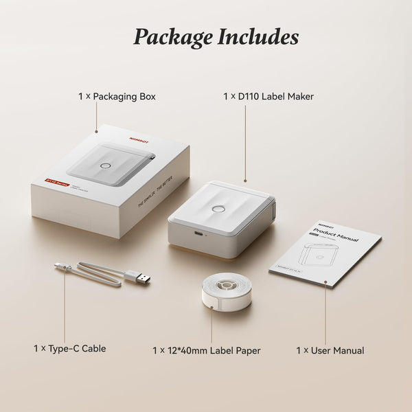 NIIMBOT Label Maker Machine, D110 Upgraded Version Sticker Printer Maker with 1 Roll White Starter Label Paper, Thermal Label Printer for School Office Home Organization