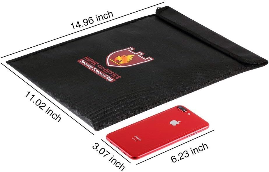 Fireproof Document Bag, 15" x 11" Solid Silicone Coated Fire Resistant & Water Resistant Money Fireproof Safe Storage for Jewelry, Zipper Closure for Maximum Protection