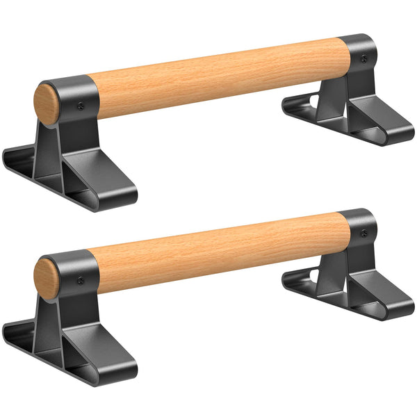Wood Handle Push Up Bars w/ Alloy Steel Bracket Keep Long Long Lasting and Comfy Using, Non-slip Parallettes Bars for Pushups Yoga Gymnastic Training