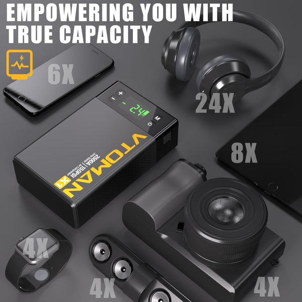 VTOMAN X1 Jump Starter Power pack with Air Compressor 2500A, Portable Car Battery Booster Jump Starter (Up to 8.5L Gas/6.0L Diesel Engines) Jump Pack with 150PSI Digital Tire Inflator