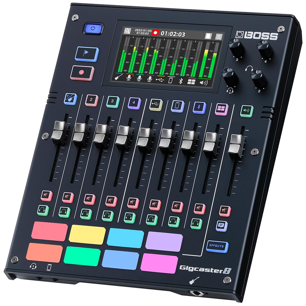 BOSS Gigcaster 8 | 8-Channel Audio Streaming Mixer with Direct Guitar/Bass Input | 4 XLR/TRS Combo Inputs | Built-In Stereo Mic | 8 SFX Pads | 20x14 USB Audio Interface | Onboard Recording | Bluetooth