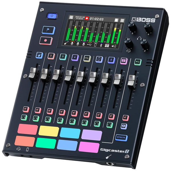 BOSS Gigcaster 8 | 8-Channel Audio Streaming Mixer with Direct Guitar/Bass Input | 4 XLR/TRS Combo Inputs | Built-In Stereo Mic | 8 SFX Pads | 20x14 USB Audio Interface | Onboard Recording | Bluetooth