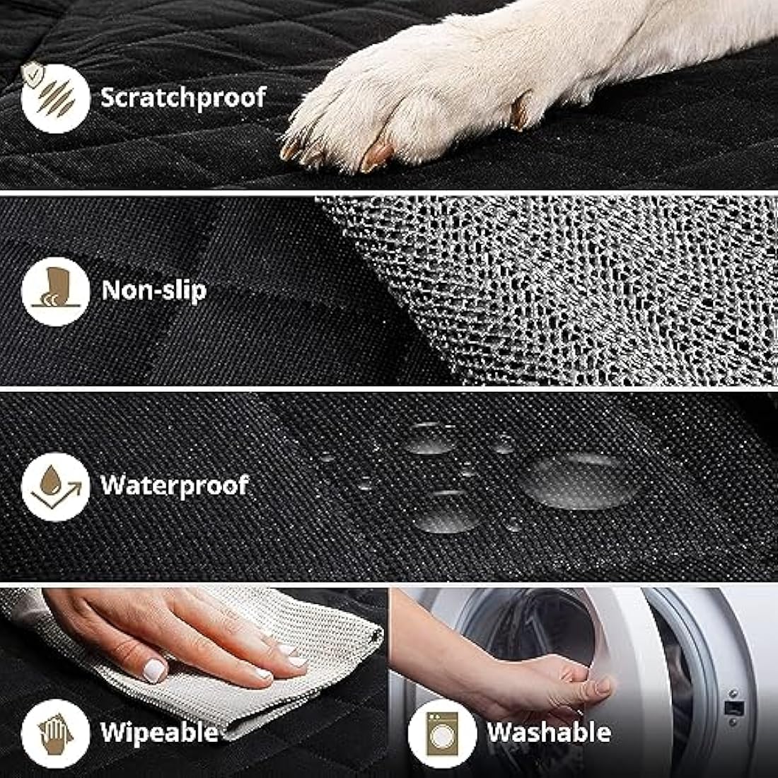 AMZPET Dog Car Seat Cover (Universal: 133cm) - Waterproof, Non-slip & Scratch-Proof - Not Isofix Compatible