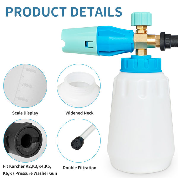 NAMOTEK Snow Foam Lance 1 Liter Adjustable Snow Foam Cannon for Karcher K2 K3 K4 K5 K6 K7 Pressure Washer