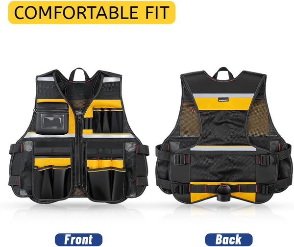 WINHUNT Work Vest with Multiple Pockets, Strong Oxford Fabric Vest, Reflective Vest Tool Vest for Electrician, Carpenter, Worker