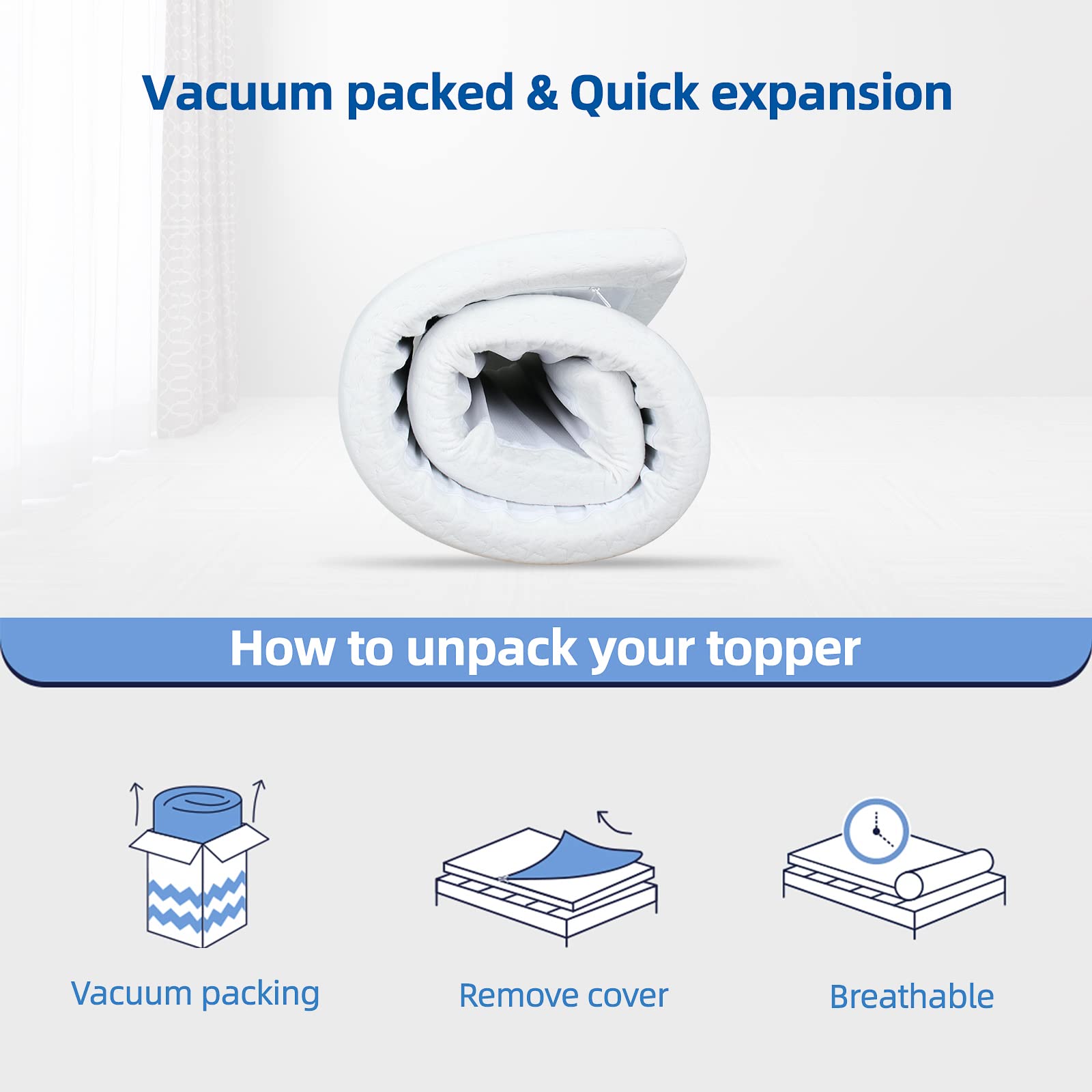 WOWTTRELAX Dual-Layer 2 Inch Memory Foam Mattress Topper, King Size with Anti-Mite & Breathable Knitting Cover, Cooling Mattress Topper for Back Pain (150x200x5cm)