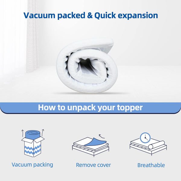 WOWTTRELAX Dual-Layer 2 Inch Memory Foam Mattress Topper, King Size with Anti-Mite & Breathable Knitting Cover, Cooling Mattress Topper for Back Pain (150x200x5cm)