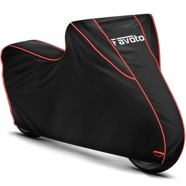 Favoto Waterproof Motorcycle Cover 300D Oxford with PU Coating, Rain Snow Dust Wind Resistant Outdoor Protection, Reflective Strips, Fits Motorbikes up to 104 inch / 265 cm, Red