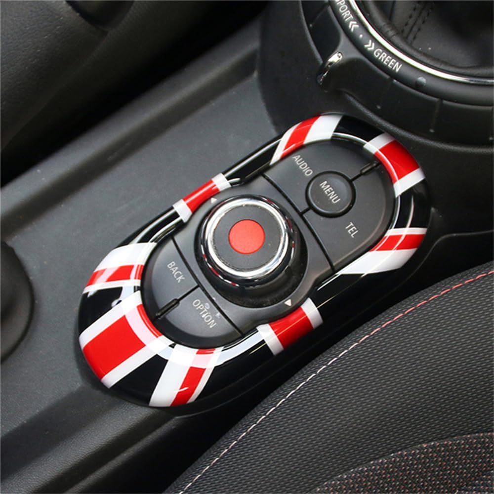 ABS Plastic Center Console Multimedia Gear Shift Panel Frame Trim Cover for Mini Cooper F55 Hardtop F56 Hatchback F57 Convertible 2014~2020 (Union Jack Gray)