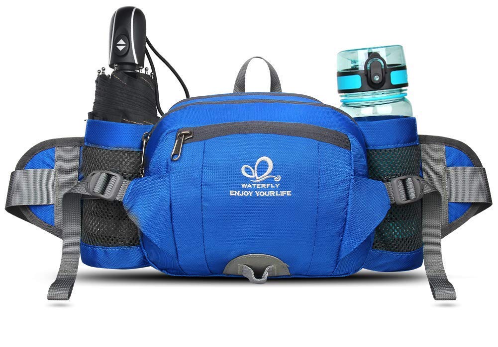 Waterfly Hiking Waist Pack Bum Bag Waist Bag with Bottle Holder Running Bag for Camping Climbing Travel Cycling and Dog Walking
