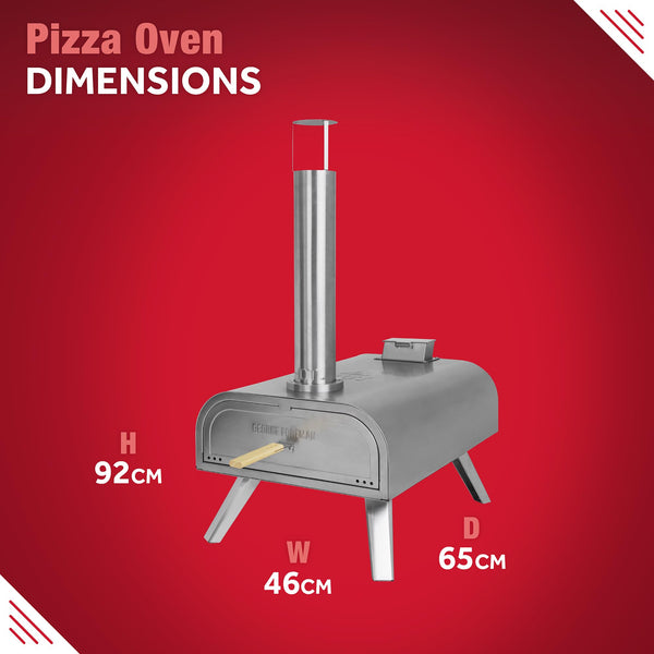 George Foreman Outdoor 12 Inch Wood Pellet Portable Wood Fired Pizza Oven Stainless Steel with Paddle and Carry Bag, BBQ Oven & Smoker, Foldable Legs GFWPPO1SSPC