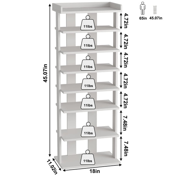 HOME BI Narrow Shoe Rack, Double Rows 7-Tier Wood Shoe Shelf, Vertical Shoe Storage Cabinet, Shoes Tower Organizer for Narrow Closet, Entryway,