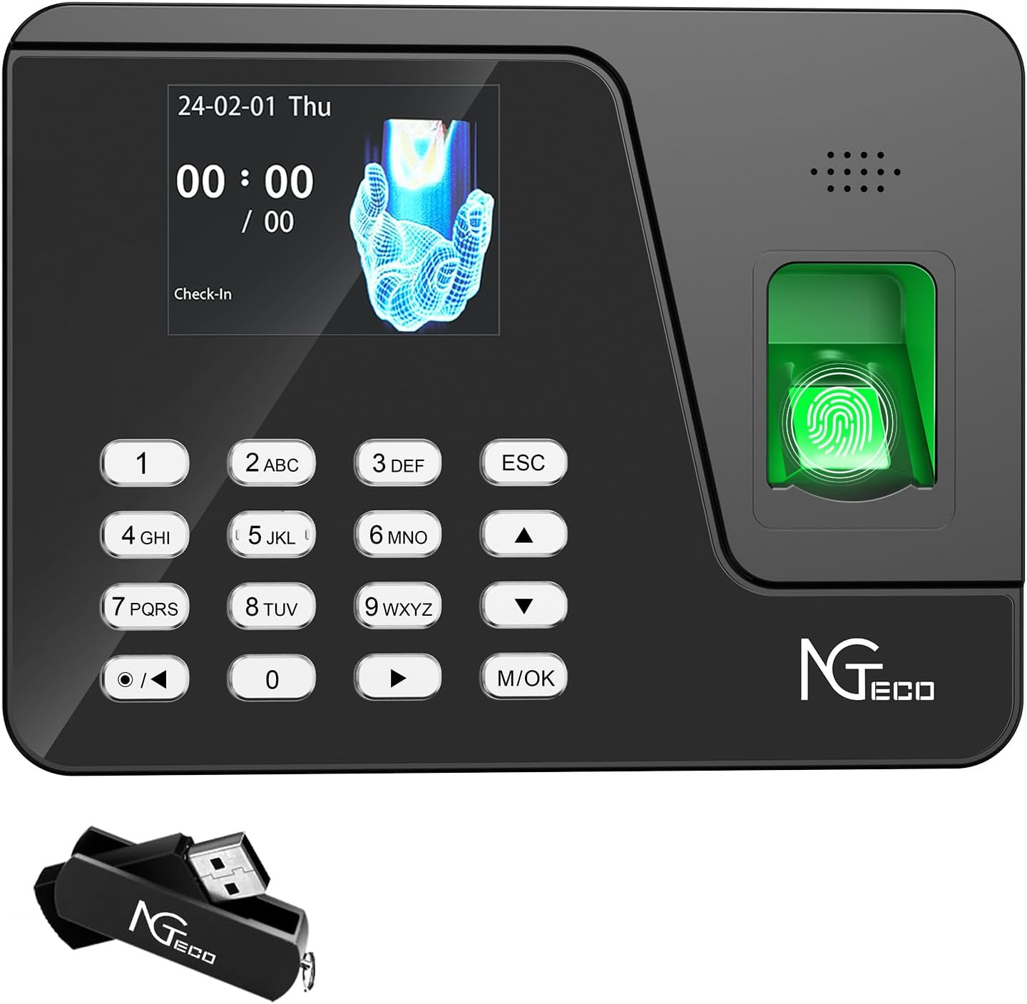NGTeco Clock in Machine for Employees, No Internet/Software Needed, Fixed Shifts Suppor, 1000 Fingerprint Capacity, Biometric & Password Attendance, Automatic Work Hour Calculation