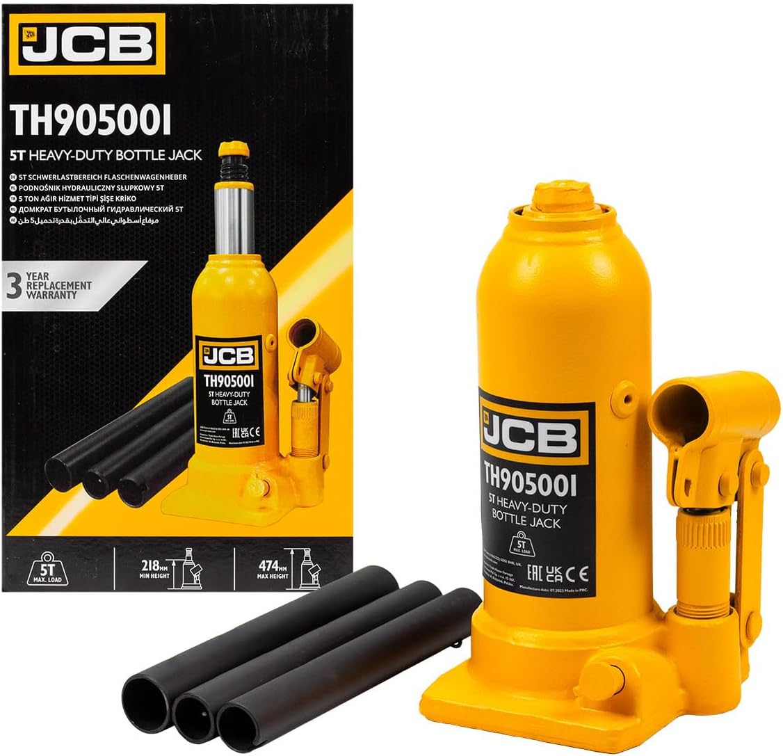 JCB 8 Tonne Heavy-Duty Automotive Hydraulic Bottle Jack, 488mm Maximum Lift