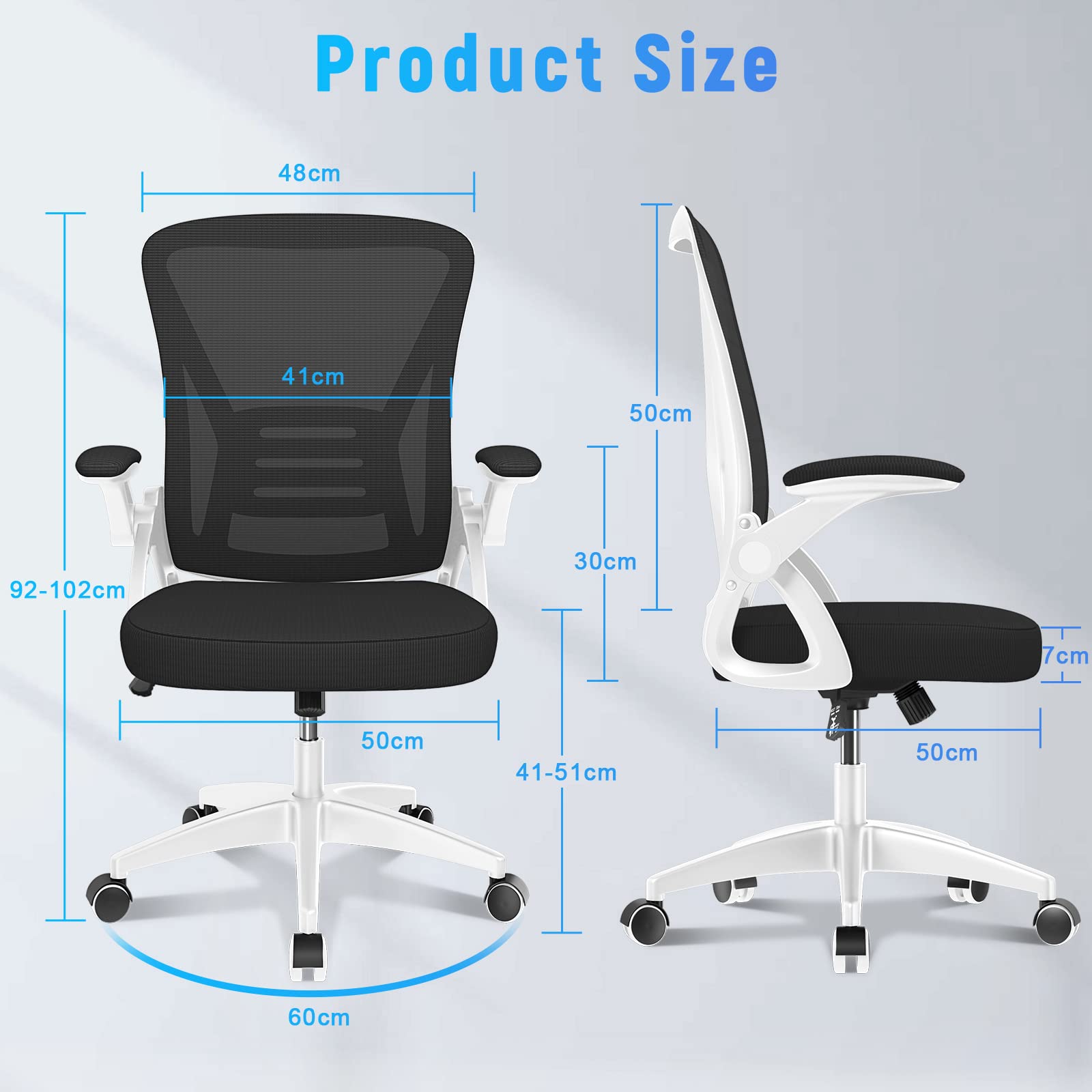 naspaluro Office Chair Ergonomic Desk with 90° Flip-up Armrest Lumbar Support, Height Adjustable Chair, Executive Swivel Computer Padded Seat Cushion for Home/Office